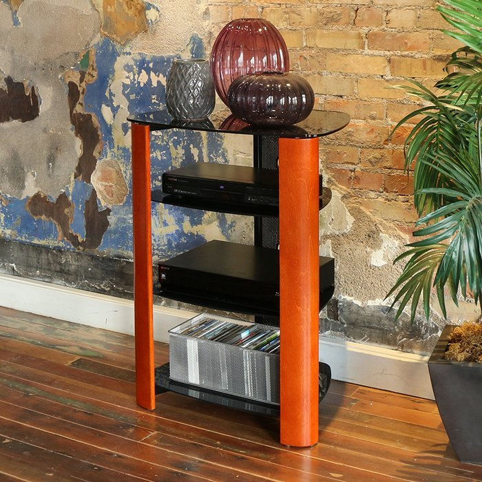 WE Furniture 35" Glass Media Storage Tower, Espresso N6