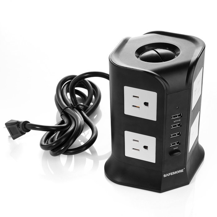 Safemore Smart 8-Outlet with 4-USB Output Power Strip (Black and White) N5