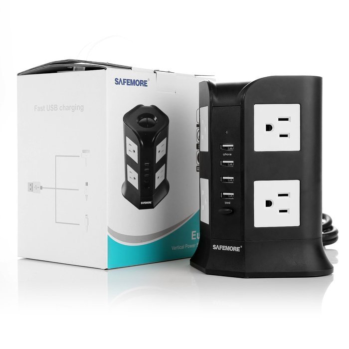 Safemore Smart 8-Outlet with 4-USB Output Power Strip (Black and White) N6