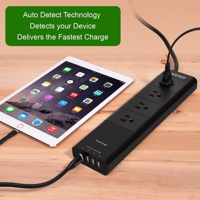 CHOETECH C0045S 30W Multi Port USB Desktop Travel Wall Charger with 320 Joule 4 AC Power Supply Surge Protector...