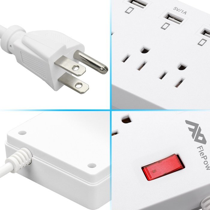Power Strip, FlePow 1625W/13A 6-Outlet Surge Protector with 6 USB Charging Ports + 18 Pin Retractable Cable for... N2