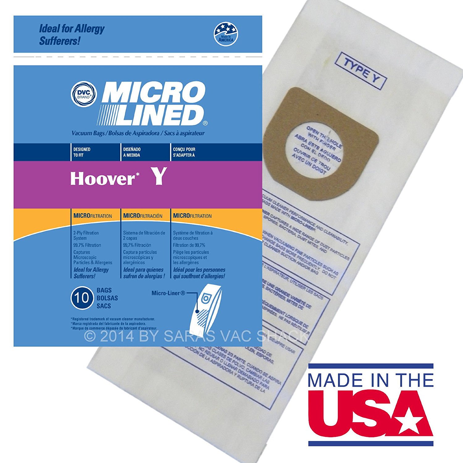 Hoover Vacuum Bags Type Y for Windtunnel Upright Microlined Bag 10 Pack