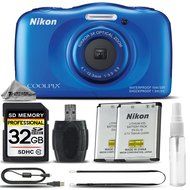 Nikon COOLPIX S33 Digital Waterproof &amp; Freezeproof Full HD 1080p Camera (Blue) + 32GB Class 10 Memory Card + Backup...