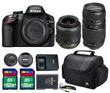 Nikon D3200 DSLR Camera + AF-S DX NIKKOR 18-55mm f/3.5-5.6G VR Lens + 70-300mm f/4-5.6 Di LD Macro Autofocus Lens...