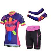 Ophelia Women Short Sleeve Cycling Jersey Pant Set+arm Sleeves(Skull,S)