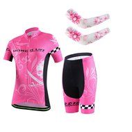 Ophelia Women Short Sleeve Cycling Jersey Pant Set+arm Sleeves(Skull,S) N11
