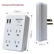 Bestten 3 Outlet Wall Mount Surge Protector with 2 USB Charging Ports (2.4A/Port, Total 3.1A) and Safety Covers... N21