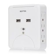 Bestten 3 Outlet Wall Mount Surge Protector with 2 USB Charging Ports (2.4A/Port, Total 3.1A) and Safety Covers... N22