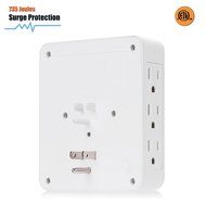 Bestten 3 Outlet Wall Mount Surge Protector with 2 USB Charging Ports (2.4A/Port, Total 3.1A) and Safety Covers... N23