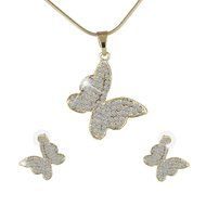 18k Gold Plated Full Crystal Butterfly/Heart Dangle Necklace+Earring Jewelry Set N2