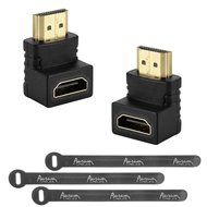 Aurum Cables Right Angle L Shape HDMI Male to HDMI Female Adapters - Black - Pack of 5 + 3 Cable Ties N3