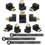 Aurum Cables Right Angle L Shape HDMI Male to HDMI Female Adapters - Black - Pack of 5 + 3 Cable Ties N4
