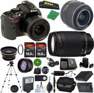 Nikon D5200 - International Version (No Warranty), 18-55mm f/3.5-5.6 DX VR, Nikon 70-300mm f/4-5.6G, 2pcs 16GB...