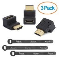 Aurum Cables Right Angle L Shape HDMI Male to HDMI Female Adapters - Black - Pack of 5 + 3 Cable Ties N7