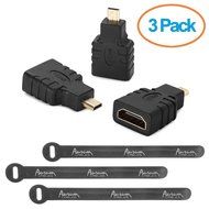 Aurum Cables Right Angle L Shape HDMI Male to HDMI Female Adapters - Black - Pack of 5 + 3 Cable Ties N8