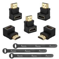 Aurum Cables Right Angle L Shape HDMI Male to HDMI Female Adapters - Black - Pack of 5 + 3 Cable Ties N9