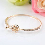 Elegant Women's Crystal Rose Flower Bangle Cuff Bracelet Jewelry Gold N4