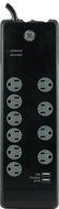 GE 13476 Surge Protector, 10 Outlets, 3000J, 2 USB Ports (2.1A), 6' Cord N5