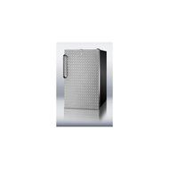 Summit CM421BLDPL: 20&quot; wide counter height refrigerator-freezer with a lock, diamond plate door, black cabinet...