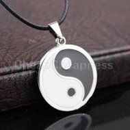 Yin Ying Yang Pendant Black White Necklace Charm with Black Leather Cord EFUS N4