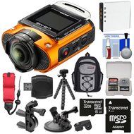 Ricoh WG-M2 Wi-Fi 4K Ultra HD Video Action Camera Camcorder (Orange) with Bike &amp; Suction Cup Mounts + 32GB + Battery... N3