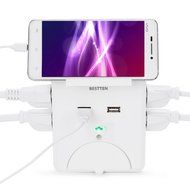 Bestten 3 Outlet Wall Mount Surge Protector with 2 USB Charging Ports (2.4A/Port, Total 3.1A) and Safety Covers... N25