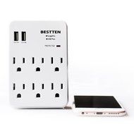 Bestten 3 Outlet Wall Mount Surge Protector with 2 USB Charging Ports (2.4A/Port, Total 3.1A) and Safety Covers... N26