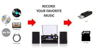 Bluetooth Record Player with Detachable Speakers &ndash; Relive Your Sweet Memories &ndash; 8 in 1 Player (Record Player,... N2