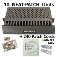Neat Patch Cable Manager (10 Units) w/ 240 CAT6 Patch Cables (2FT Green) N13