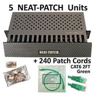 Neat Patch Cable Manager (10 Units) w/ 240 CAT6 Patch Cables (2FT Green) N14