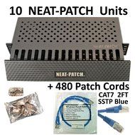 Neat Patch Cable Manager (10 Units) w/ 240 CAT6 Patch Cables (2FT Green) N22