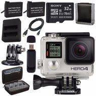 GoPro HERO4 Silver + Rechargeable Battery + Dual Battery Charger + Sony 32GB microSDHC Card + Case for GoPro HERO4...