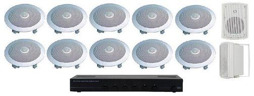 Home Audio Whole House Speaker System- 12 Speakers: 5pr- Flush 5.25" Round Speakers, 1pr- Outdoor Speakers &amp; Switcher
