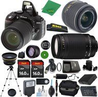 Nikon D5300 - International Version (No Warranty), 18-55mm f/3.5-5.6 DX VR, Nikon 70-300mm f/4-5.6G, 2pcs 16GB...