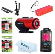 iON Cool-iCam S3000 (Red) Waterproof Action Camcorder + 2x 8GB + Selfie Stick + Microfiber Cloth + Bluetooth Speaker...