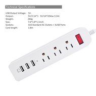 Power Strip, JBonest 1250W 10A 3 USB Ports with 3 Outlet Surge Protector Charging Ports Station Mini Power Strip... N6