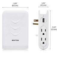 Bestten Wall Outlet Surge Protector with Dual USB Charging Ports (3.1A) and 4 Outlets, Top Cell Phone Dock, Portable...