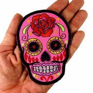 Sugar Pink Rose Skull Lady Rider Biker Patch Back Jacket T Shirt Patch Sew Iron on Embroidered Badge Sign. For... N3