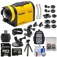 Kodak PixPro SP1 Video Action Camera Camcorder - Aqua Sport Pack with Handlebar &amp; Suction Cup Mounts + 32GB Card...