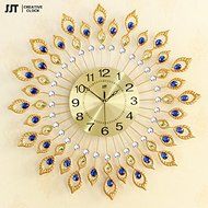 Luxury European Style Creative Iron Art Wall Clock Gorgeous Peacock Diamante Fashion Clock Large N4