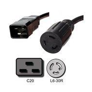 IEC C20 to L6-30R Plug Adapter - 1 Foot, 20A/250V - Iron Box # IBX-1684-01M