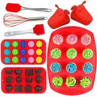 Joiedomi 8-Pieces Silicone Bakeware Set Including Muffin Cupcake Mold Baking Tray, Chocolate Candy Ice Molds,... N6