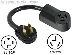 NEW MALE 14-30P 4-PRONG PLUG to OLD FEMALE 10-30R 3-PIN RECEPTACLE, DRYER CORD ADAPTER, 220 HOME APPLIANCE POWER... N5