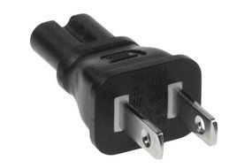 SF Cable, 2 prong plug adapter,USA IEC 60320-C7 receptacle to NEMA 1-15P N3