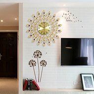 Luxury European Style Creative Iron Art Wall Clock Gorgeous Peacock Diamante Fashion Clock Large N5