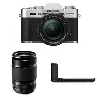 Fujifilm X-T10 Silver w/XF18-55mm &amp; XF55-200mm F3.5-4.8 Lens Kit + Metal Hand Grip