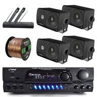 Pyle PT265BT Bluetooth 200 Watt Digital Karakoe Receiver Amplifier Bundle Combo With 4x 3'' Inch 3-Way Wall Mount... N2