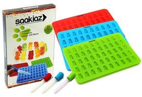 Saakiaz Silicone Gummy Bear Molds - 3 Packs With 3 BONUS DROPPERS- 50 Cavities-Up to 150 Gummy Bear Candy At Once... N6