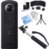 Ricoh Theta S 360-Degree Spherical Digital Camera Essential Accessory Bundle includes Camera, 43&quot; Selfie Stick... N6