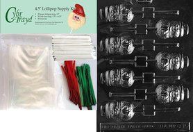 SMALL SNOWMAN WITH SCARF Christmas Chocolate Mold w/Lollipop Supply Kit (50 Lollipop Sticks, 50 Cello Bags, 25...